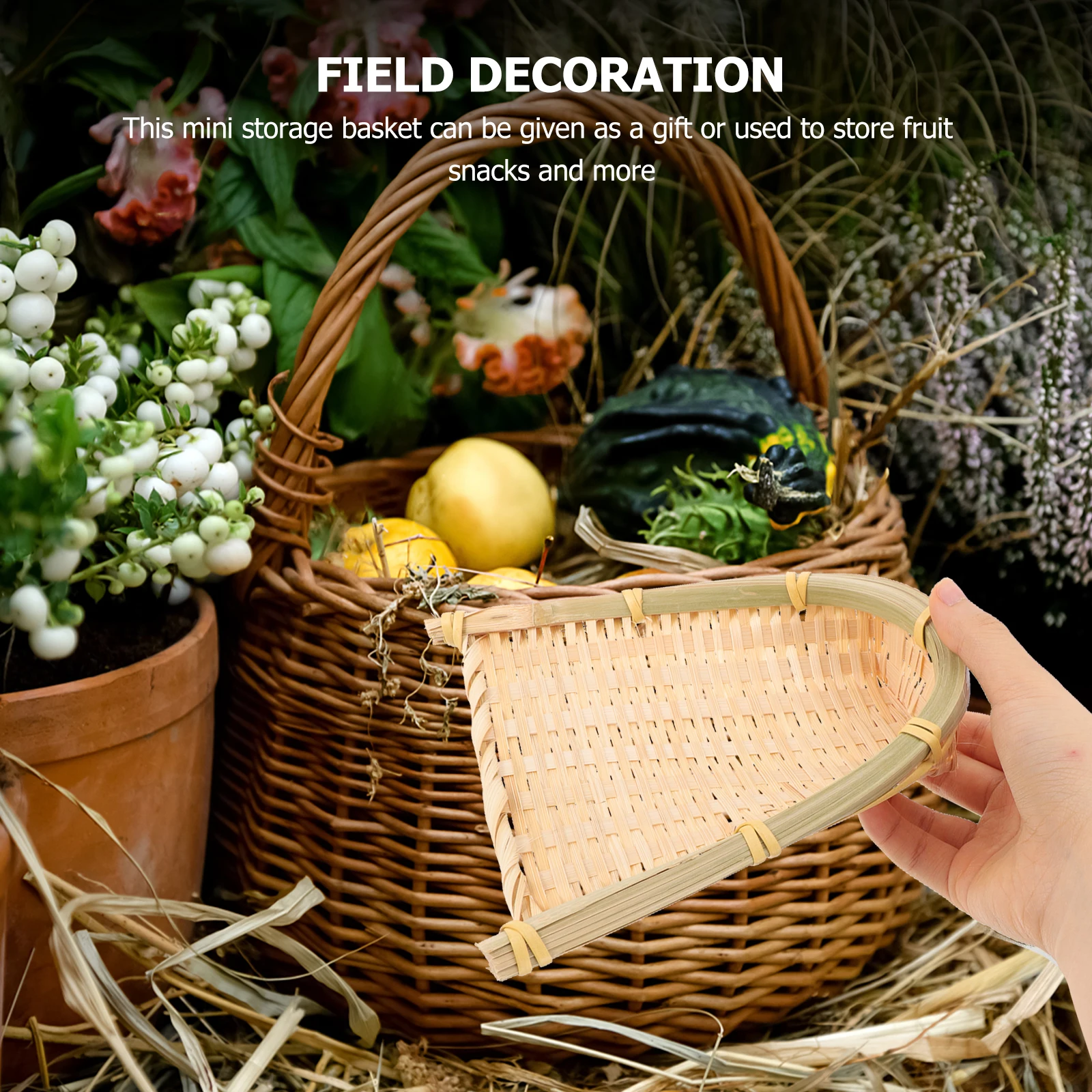 

2 Pcs Weaving Crafts Decorative Basket Bamboo Small Dustpan Baskets for Food Snack Storage Organizer Fruit Organizing Bread