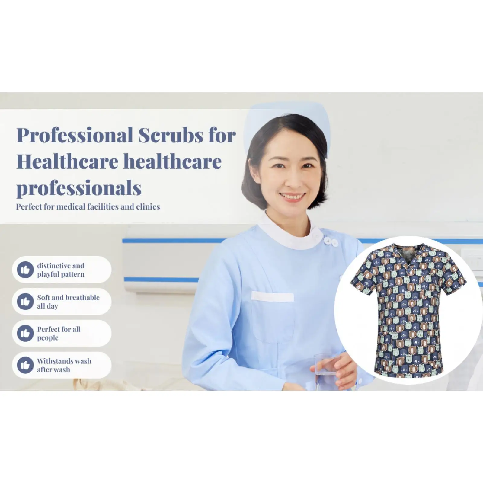 V Neck Scrub Top for Nursing Professionals - Lightweight and Versatile Design