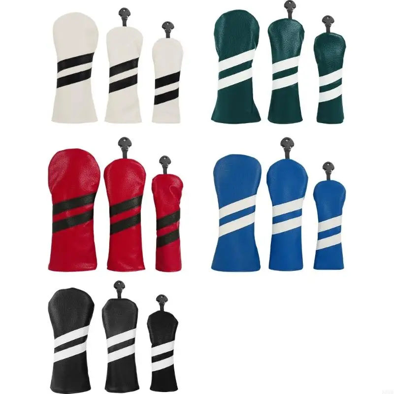 

K8GE 3Pcs Stripe Pattern Fairway Headcover Golfs Club Head Cover Golfs Accessory