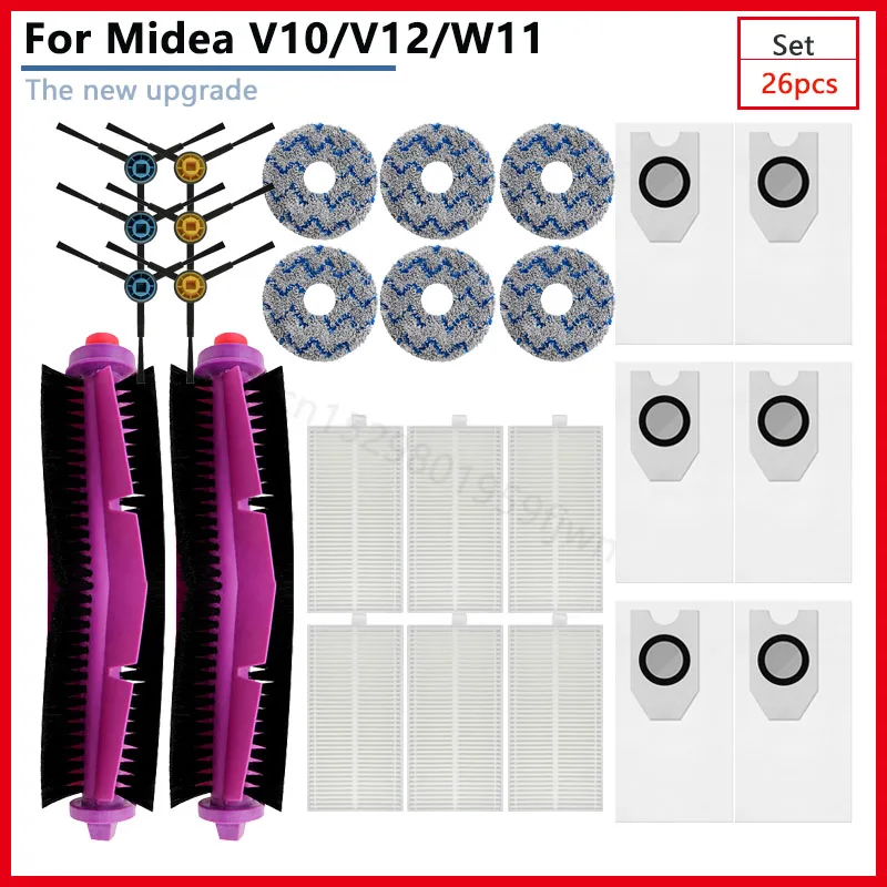 Do odkurzacza Midea V10 V12 W11 Główna szczotka boczna Worek na kurz Filtr Hepa Mop Szmata Worek na śmieci Kitfort Akcesoria Produkty