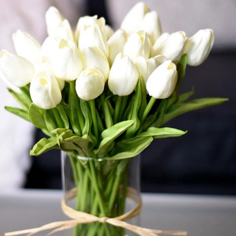 

10Pcs Artificial Tulips Flowers Valentines Gift White Tulips Bouquet For Wedding Home Decor Birthday Easter Party Fake Flower