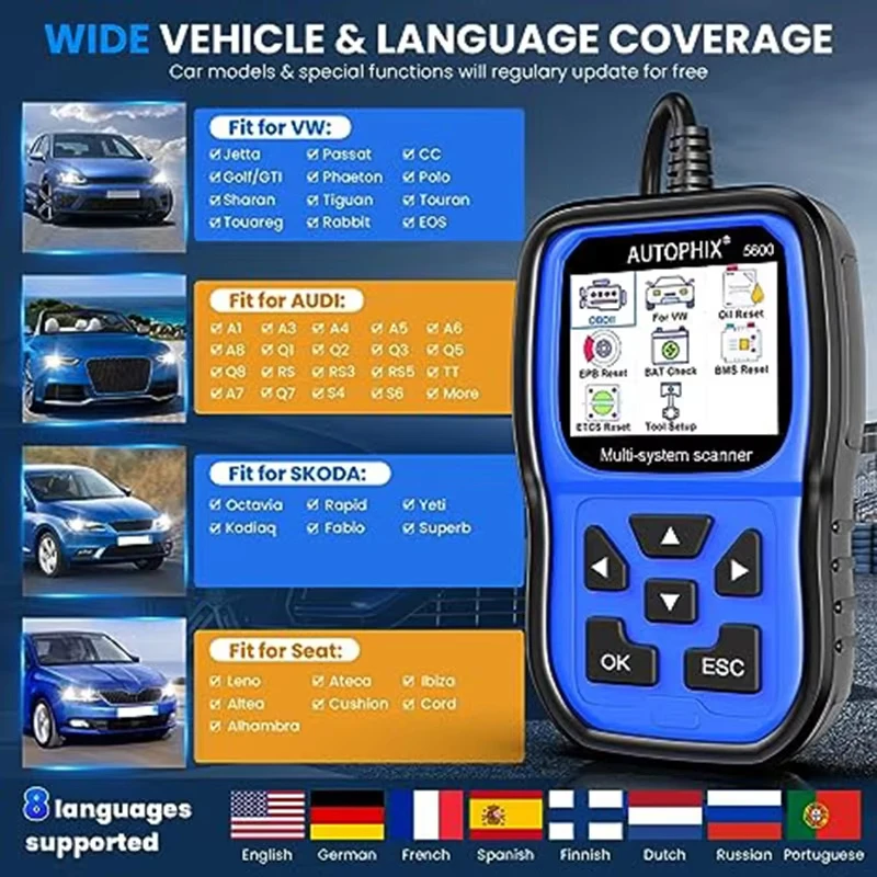 Автомобильный диагностический инструмент AUTOPHIX 5600 OBD2 с тестом всех систем TPMS, двигатель ABS EPB, регистрация батареи, автомобильный сканер для VW