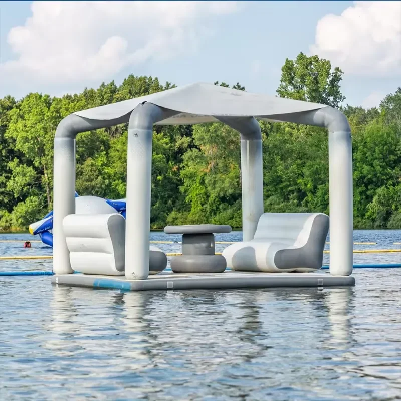 Inflatable River Water Bar Sunshade Leisure Inflatable Floating Dock Swim Platform Thick Multi-person Dock
