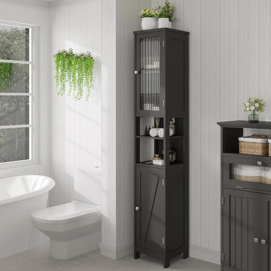 خزانة حمام طويلة مع خزانة حمام خفيفة 5 طبقات مع بابين خزانة كتان تخزين رفيعة قائمة بذاتها مع أ