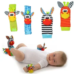 Newborn Infant Kids Animal Sock Cartoon Plush Socks Wrist Strap Rattles Baby Toys Foot Finder Toy Gift Soft Rattle 0-36 Months