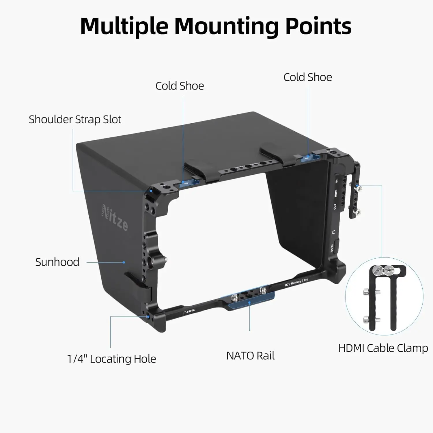 Nitze Cage Kit for Shimbol M7/Memory7 Pro Monitor with Sunhood and HDMI Cable Clamp