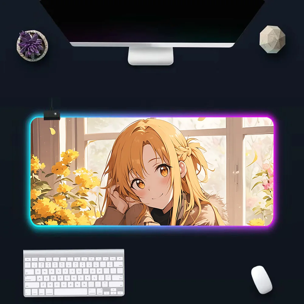 Anime Sword Art Online RGB Pc Gamer Keyboard Mouse Asuna Pad Mousepad LED Glowing Mouse Mats Rubber Gaming Computer Mausepad