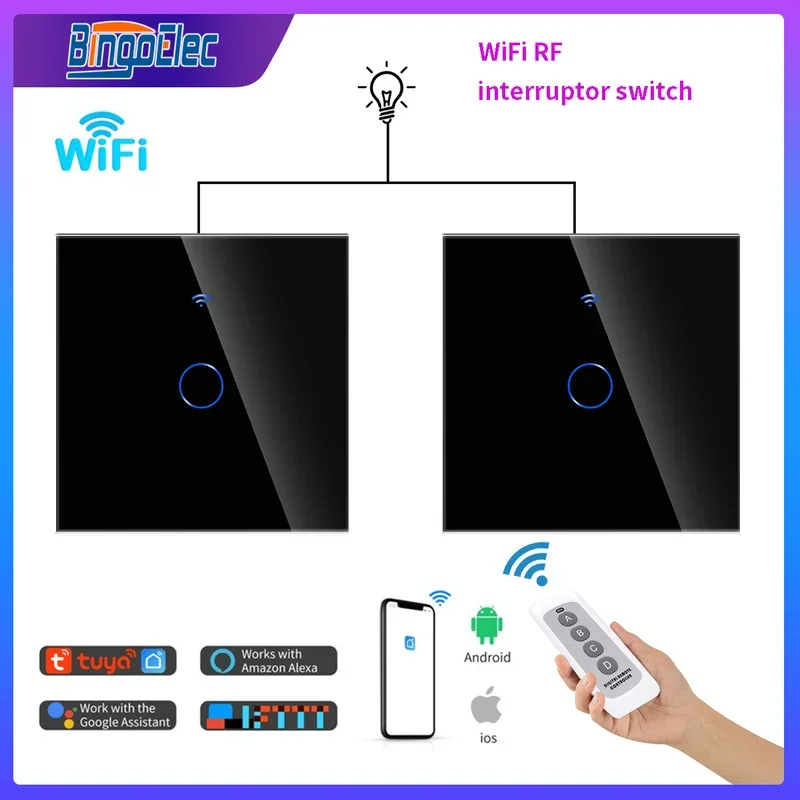 

Tuya Wifi Wall Switch Glass Smart Light Switch Touch Sensor Interruptor 1/2/3Gang 2Way Work with Alexa Google Home Bingoelec