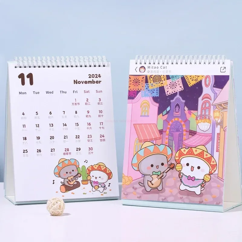 

2024 New Limited Edition Bubu Honey Peach Cat Calendar Lunar Desktop Cute Gift Work Calendar Honey Peach Grey Travel