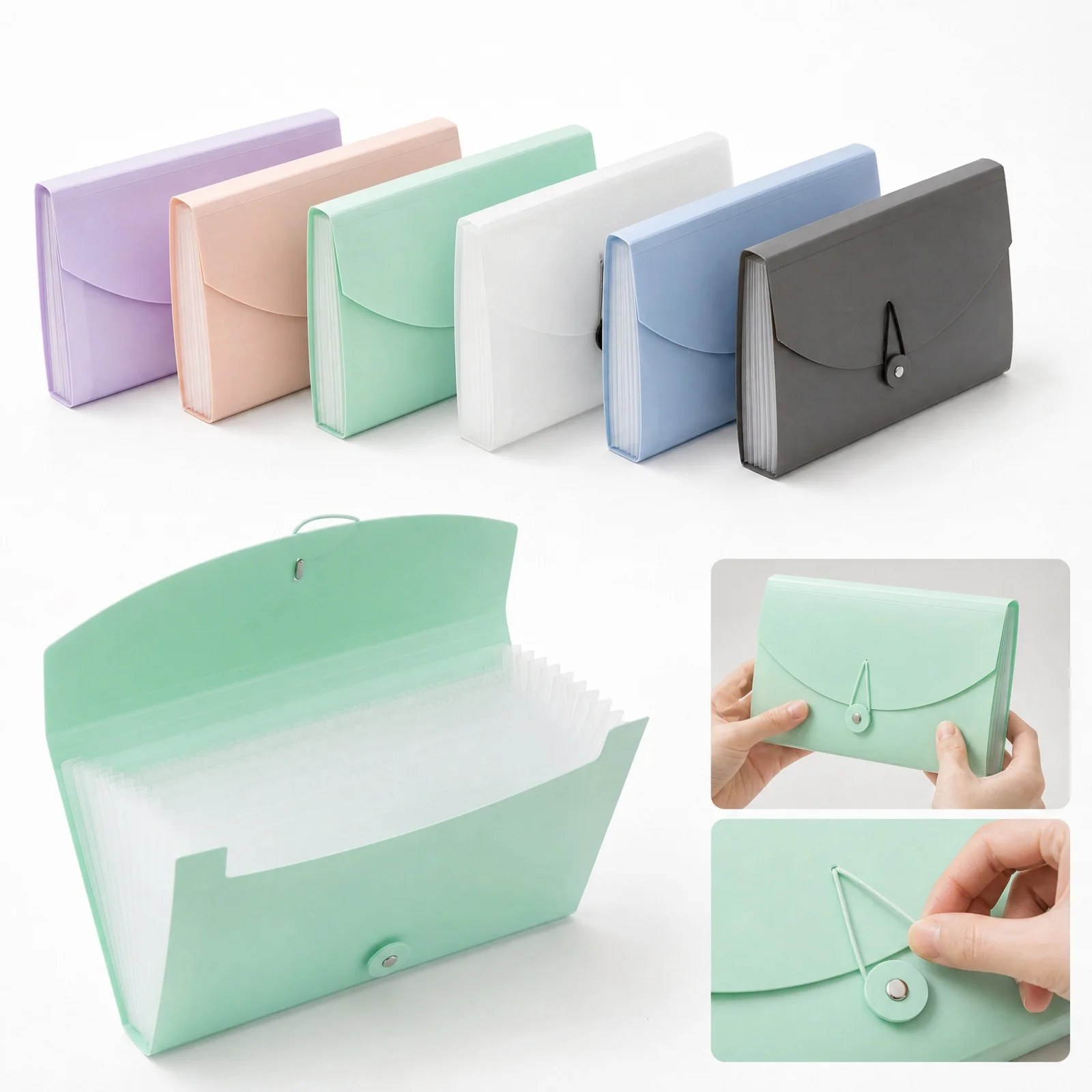 Portable A6 Accordion File Organizer, 13-Pocket Expanding Folder with Button Closure for Checks, Bills, Cash & Travel Documents