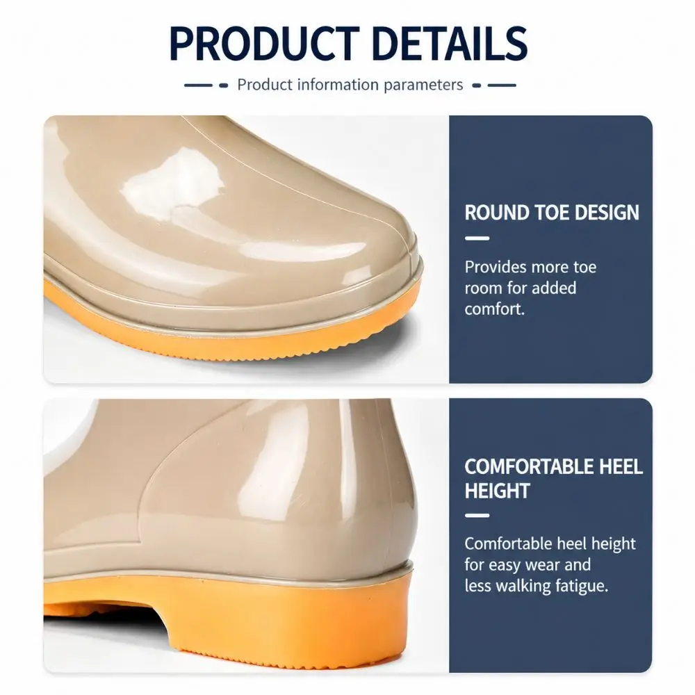Rutschfeste Damen-Regenstiefel, hohe, wasserdichte Gartenschuhe, strapazierfähige, leichte Wasserschuhe für draußen, Küche, Arbeit – Detail 5
