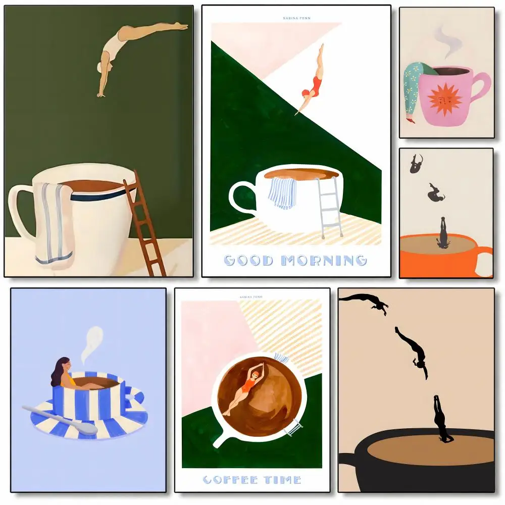 Funny Coffee Club Diver Poster High Quality Wall Art for Home Bedroom Living Hallway Perfect Gift