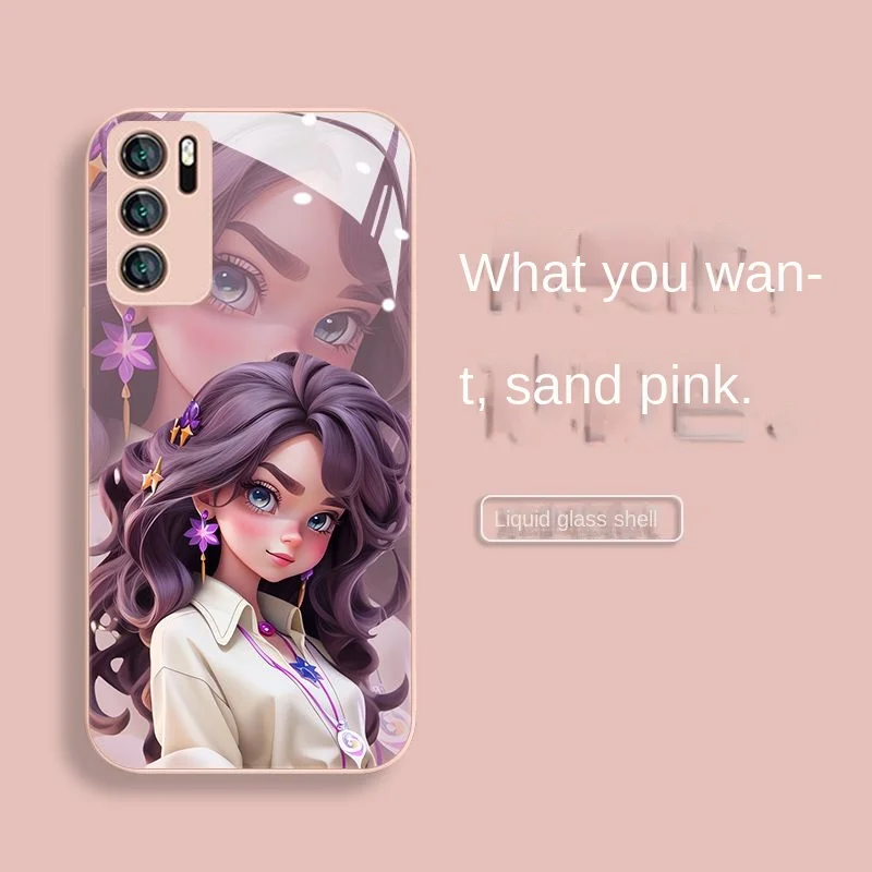 Glass All Inclusive Blond Beauty Phone Case for Huawei p60 p50 mate50 40 30pro Series Princess Edition