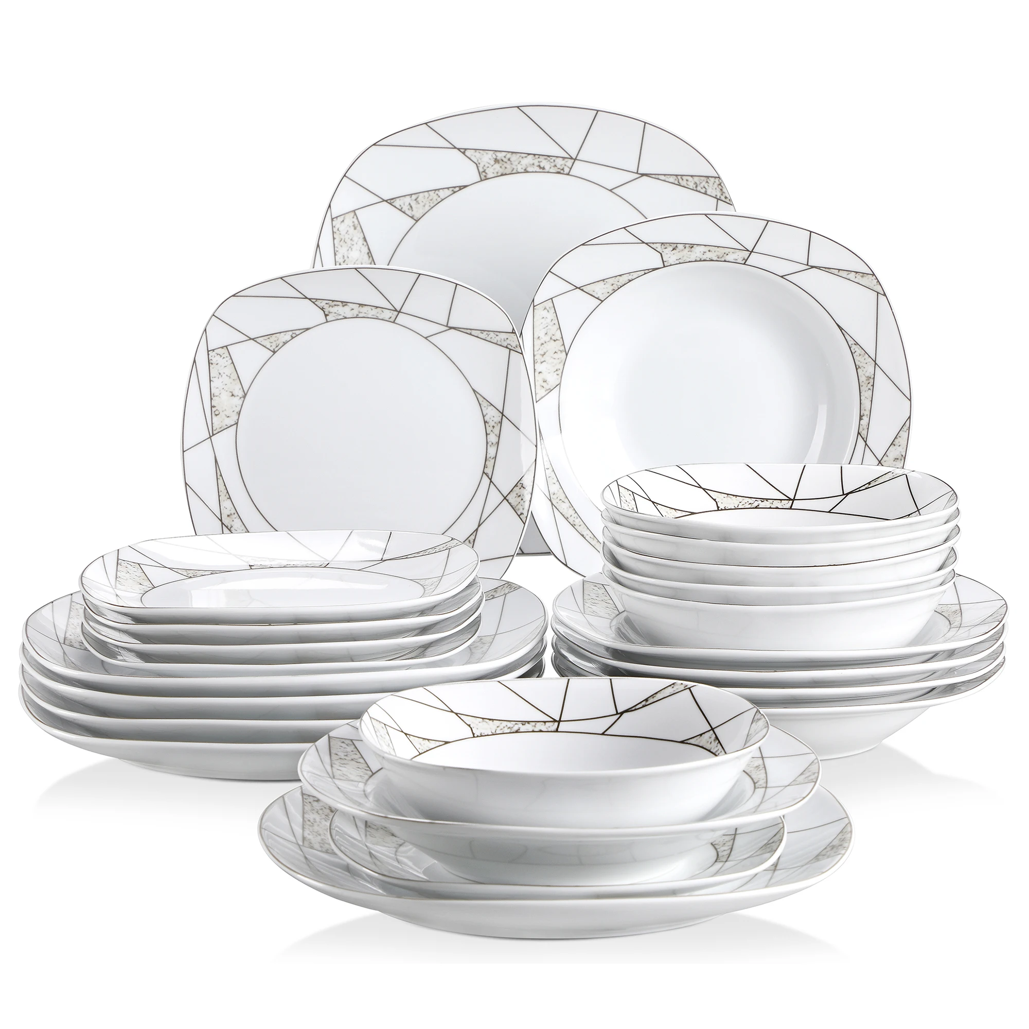 

VEWEET SERENA 24/48-Piece Kitchen Porcelain Ceramic Dinner Set of Bowls Dessert Plates Soup Plates Dinner Plates Cutlery Set