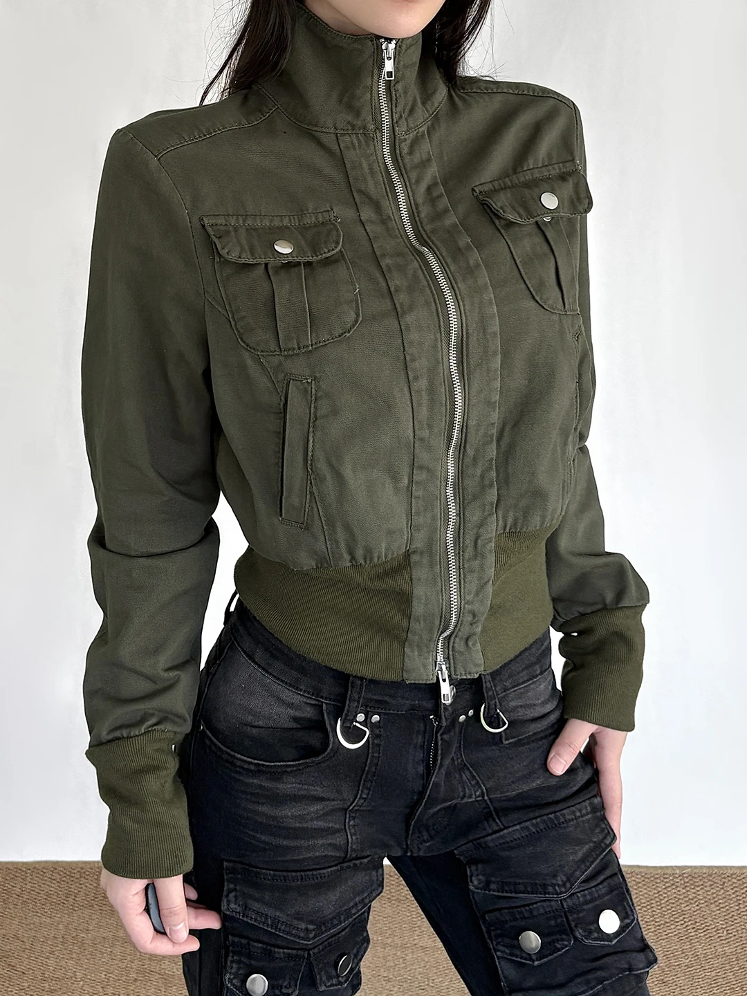 Chaqueta de Piloto para Mujer, Estilo Urbano, Holgada, con Cierre, Cuello Alto, Ropa de Trabajo Neutral, Color Único, Abrigo Cálido