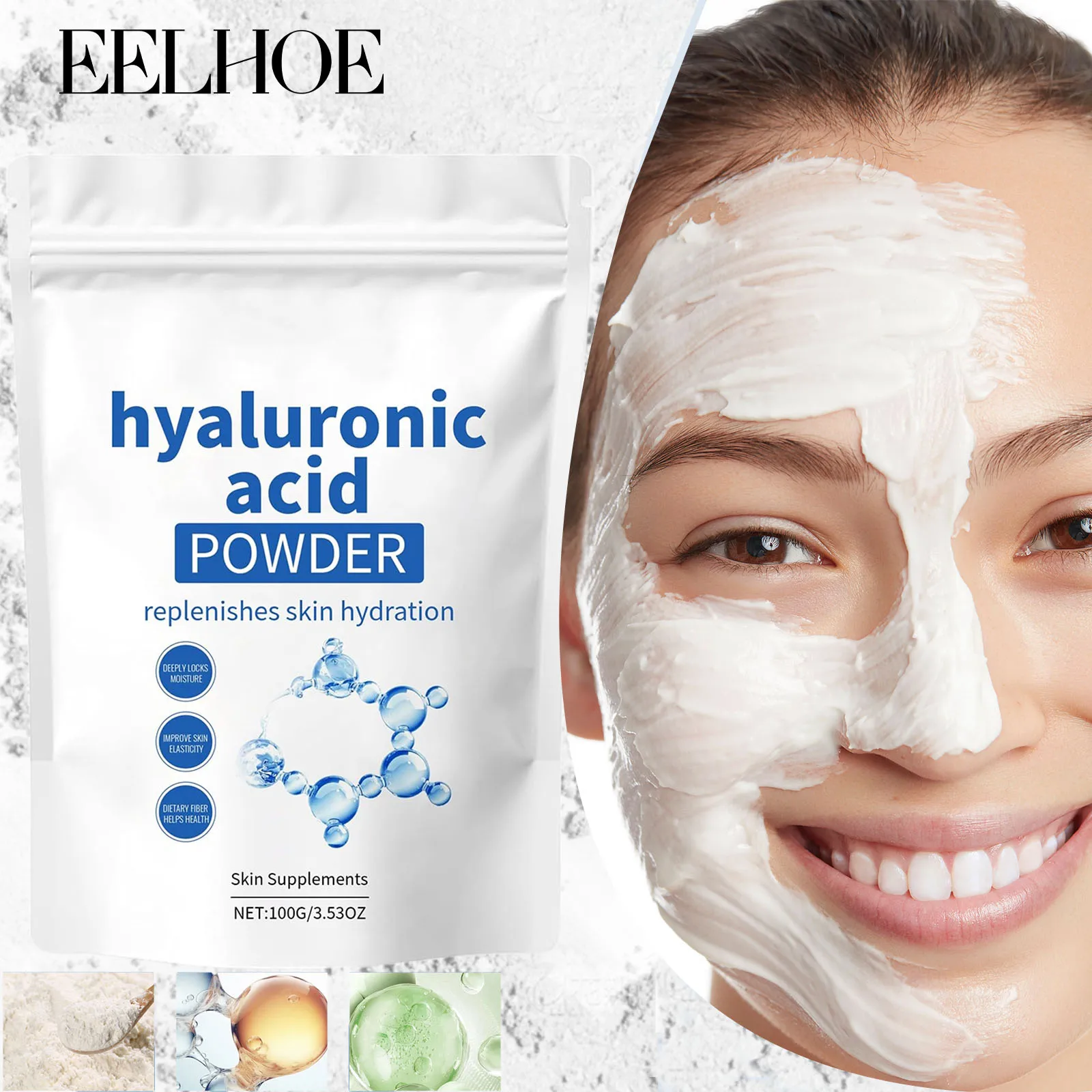 

EELHOE Hyaluronic Acid Facial Mask Long-Lasting Facial Nourishmen Enhance Skin Elasticity Rich Moisture Gentle Formula 100g