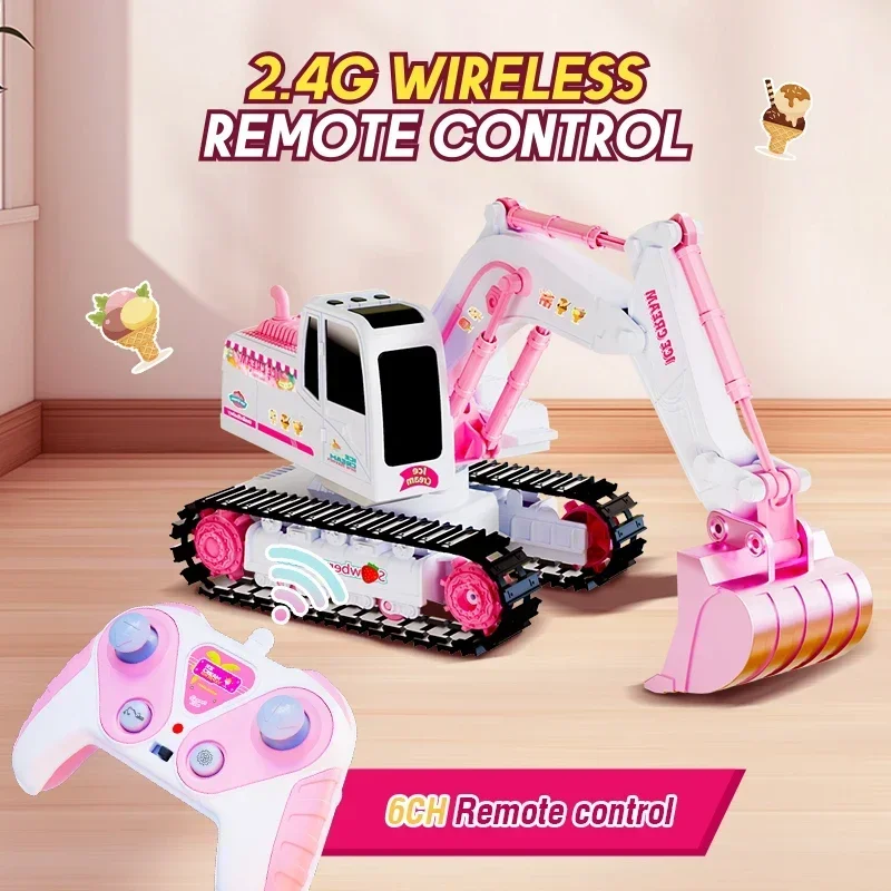 6Ch Rc Excavator 1/24 Remote Control Cars with Light Music Alloy Radio-Control Clawer Construction Vehicle Children Gift