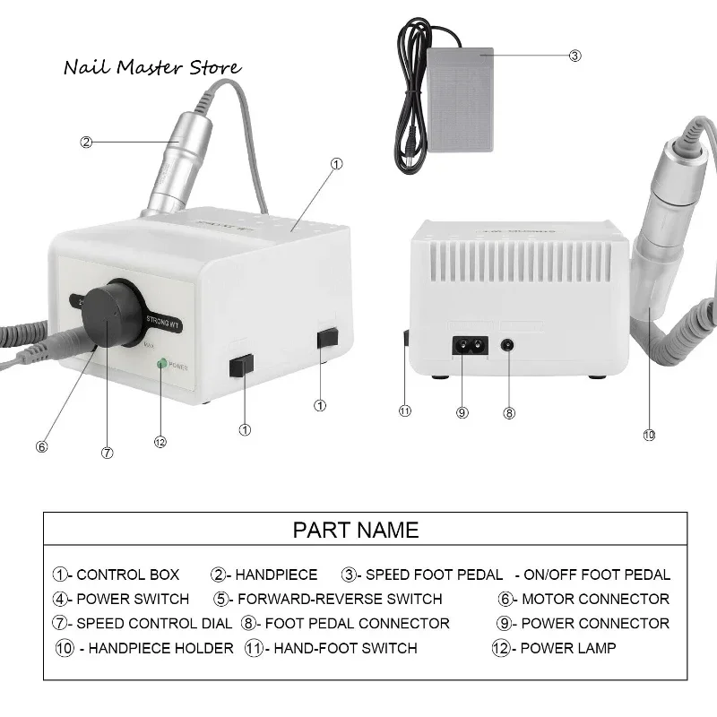 Máquina pulidora eléctrica para uñas, herramienta de manicura y pedicura con mango plateado, 211 rpm, 65W, 35000