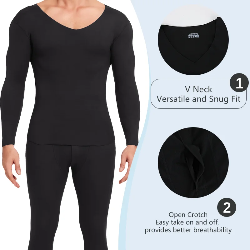 Winter Thermal Underwear Set for Men Soft V Neck Long Johns Comfortable Men\'s Top and Bottom Seamless Warm Clothes Quick-Heating