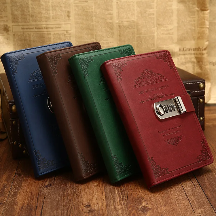 Lock Diary PU Leather Passoword Lock Notebook with Pen Holder Digital Journal Writing Book Notepad Personal Diary 100 Sheets