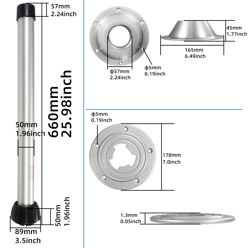 66CM/75CM Telescopic Table Base Rotatable and Removable Motorhome Caravan Camping Equipment Parts RV Boat Table Leg Accessories