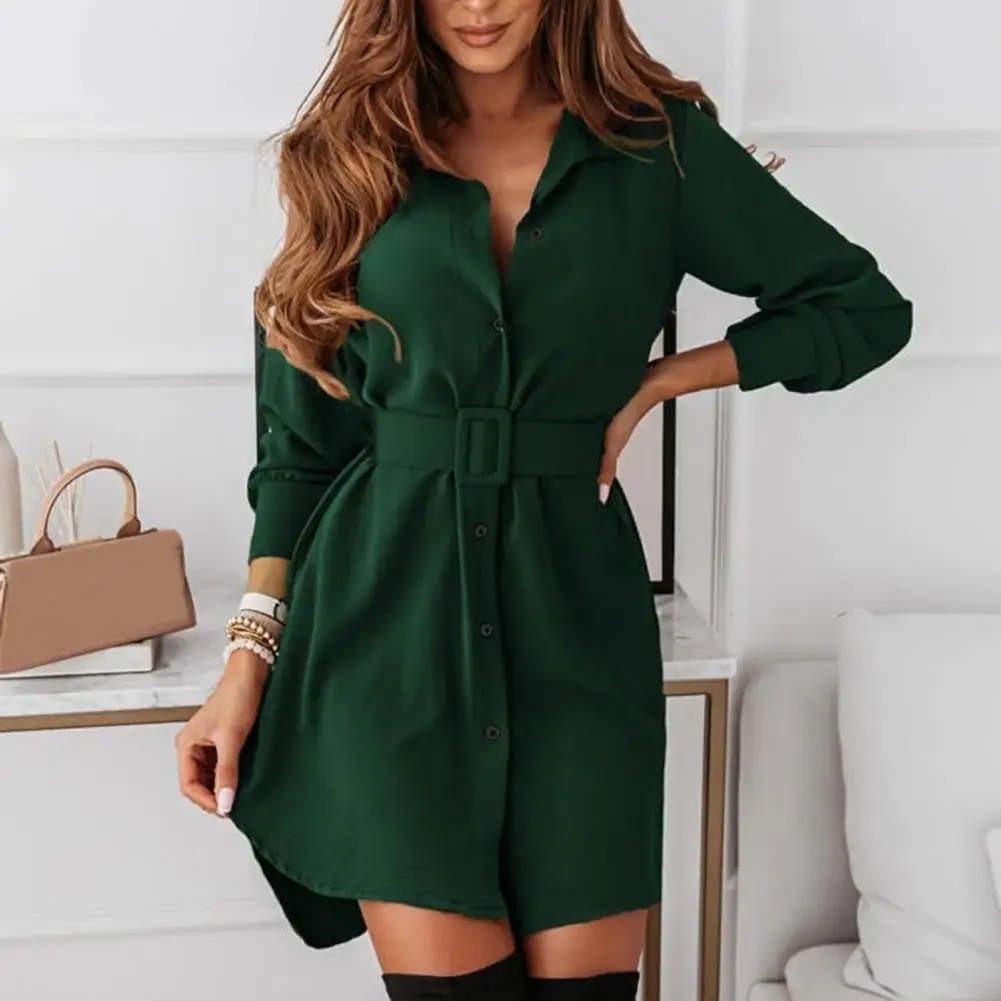 Dresses For Women 2024 Elegant Large Size Short Dress Long Sleeve Lapel Slim Casual Shirt Dress Clothing Female Ropa De Mujer