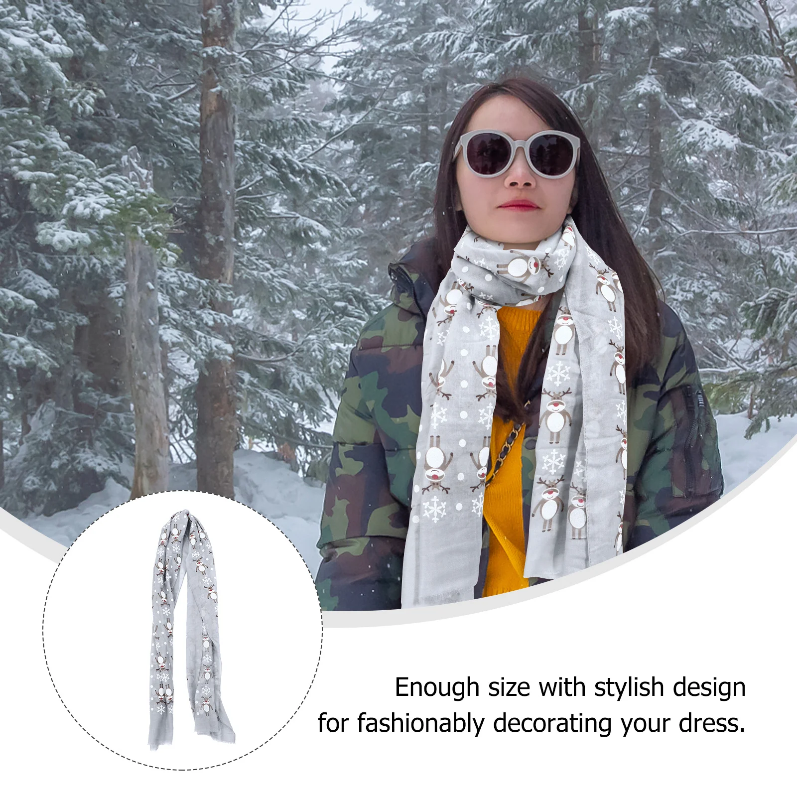 

1Pcs Christmas Elk Deer Scarf Snowflake Pattern Lightweight Voile Warm Autumn Winter Lady Xmas Women Fashion Scarf
