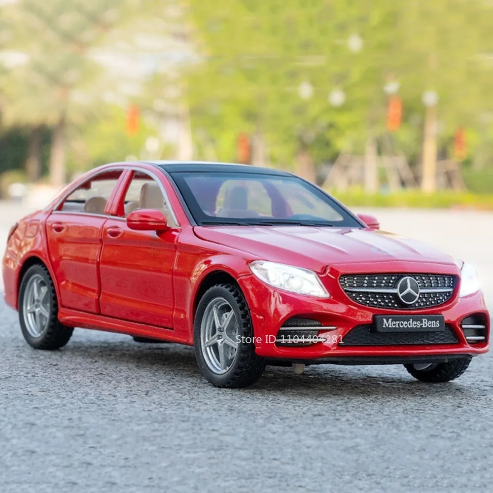 1:32 C260L E300L Legierungsdruckguss-Modell, Spielzeugauto, 6 Türen, geöffnet, Ton, Licht, zurückziehbare Gummireifen, Miniaturfahrzeug für Kinder – Detail 1