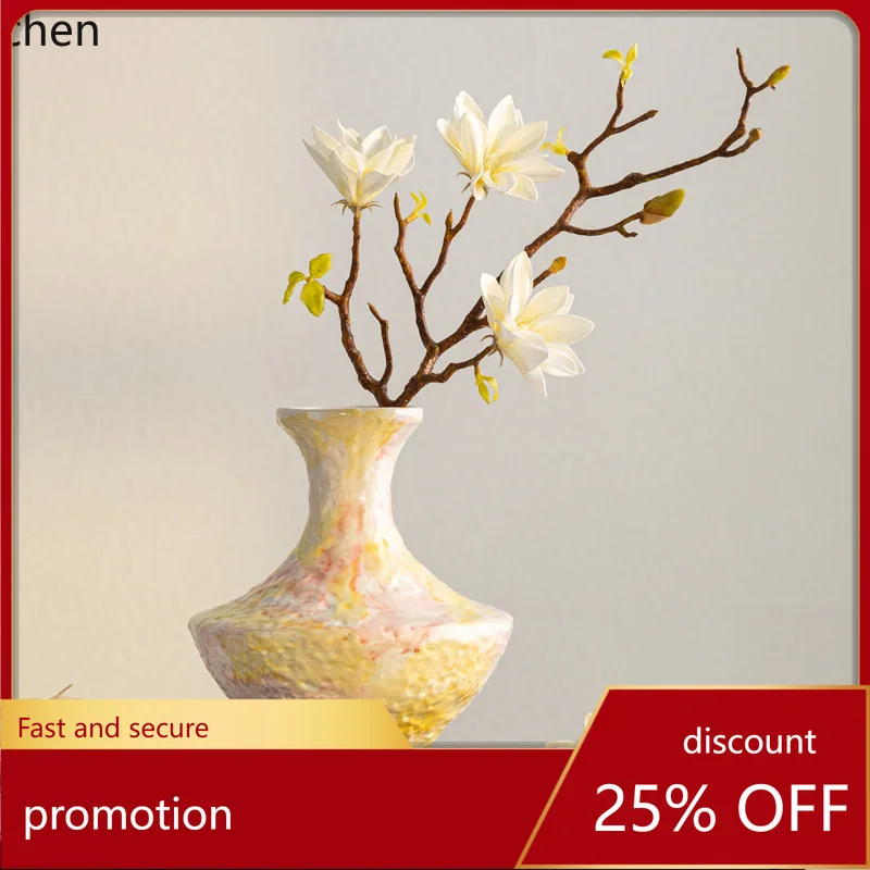 CZ Vintage Style Ceramic Vase Multicolored Art Flower Vessel Living Room Entrance High-end Decorative Ornament