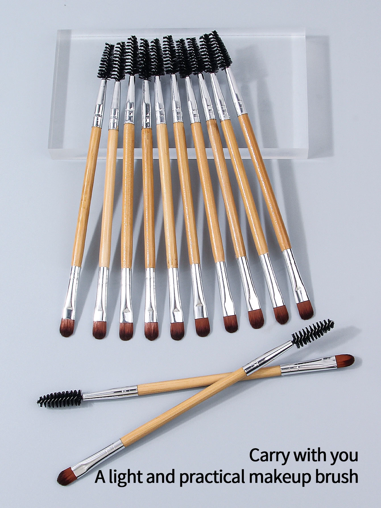 Ensemble de pinceaux de maquillage pour les yeux multifonctionnels à Double extrémité, brosse pour fard à paupières et brosse à cils avec manche en bambou, outils de beauté professionnels, 12 pièces