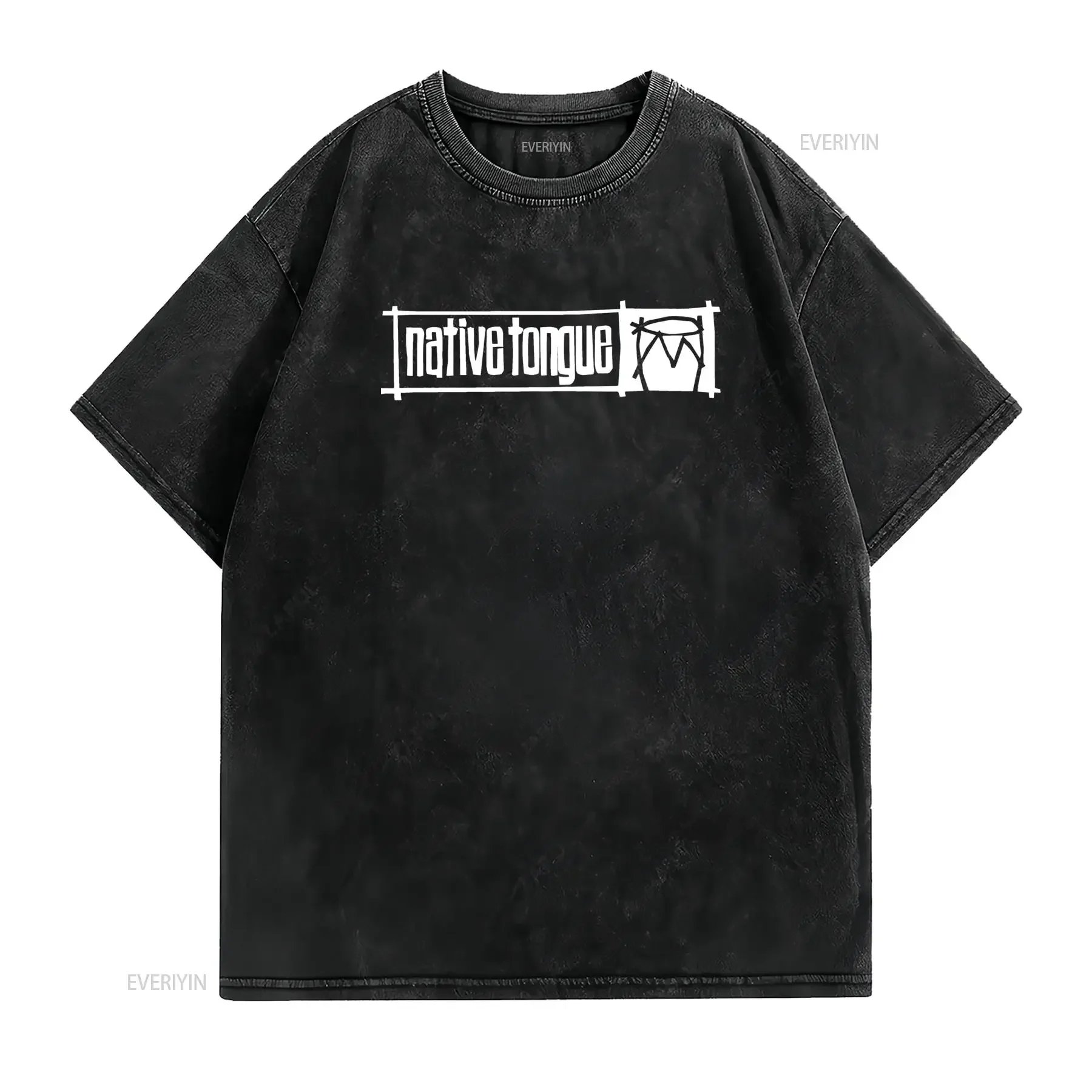 Streetwear Black White Native Tongue Slogan Line Art Insect Print Casual T Shirt vintage Washed Soft Versatile homme graphic