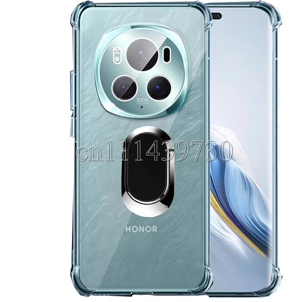 Ring Holder Reinforced Corners Clear Soft TPU Camera Protection Soft TPU Kickstand Case Cover For Honor Magic 6 Magic6 Pro 6Pro