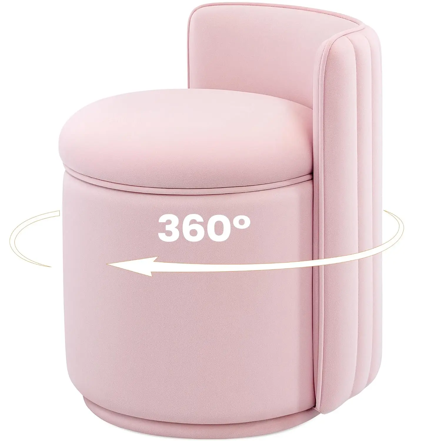 

Velvet Swivel Vanity Chair with Storage Wave Backrest Round Stool No Tool Bedroom Dressing Room Pink Custom