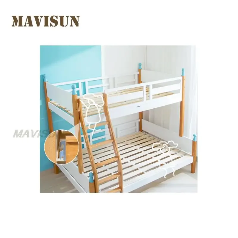 Japanese-Style Beech Solid Wood Two-Story Children's Bunk White  Girl Child Liked Castle Child  room Set