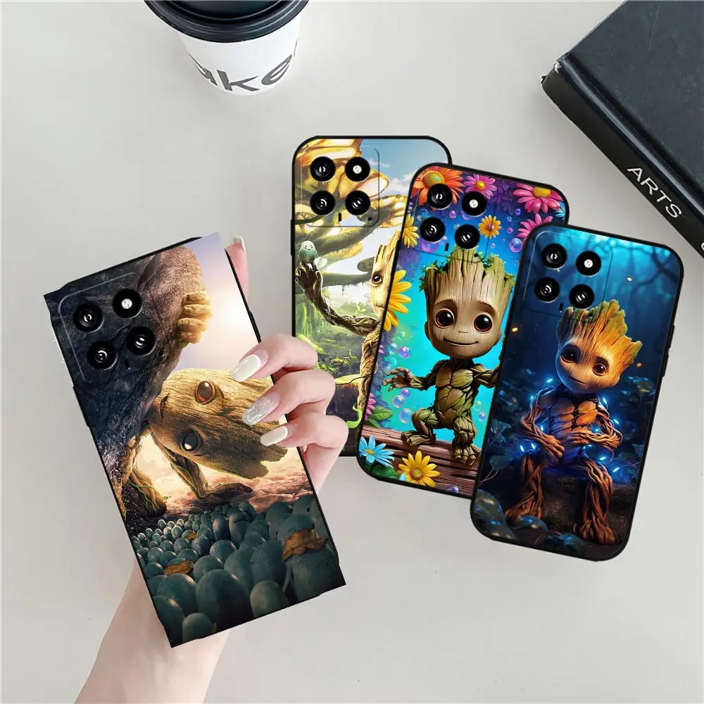 Cartoon Marvel Cute Iam Groot Phone Case For Xiaomi 14 12 12T 11 11T 10 10T CC9 9SE 9 POCO F5 F4 X5 X4 M6 M5 M4 PRO Black Cover