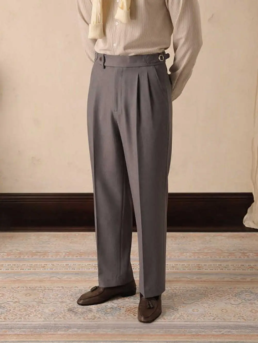 Allingentle Fashion Black Men'S Business Casual  Pants Baggy  Modern Wear Italian Style Personalized Pleated Customized