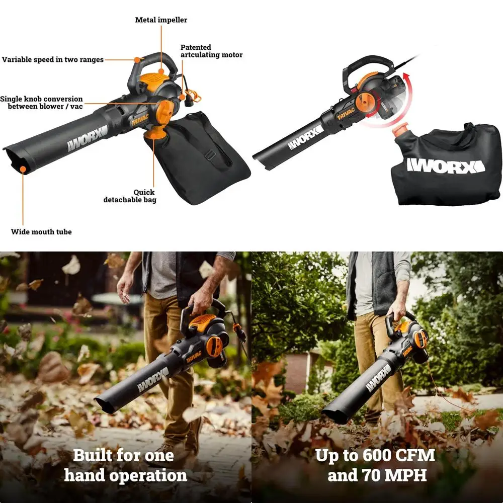

Trivac 3 in 1 Electric Lea Blower or Lawn Care, Lea Vacuum with 600 CM, Lea Mulcher with Metal Impeller, WG512