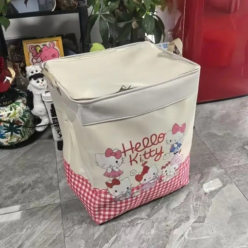سلة تخزين مقاومة للماء من سانريو هالو كيتي سعة 120 لترًا للنساء، سحاب مزدوج قابل للطي للتخزين الموسمي مع صندوق حلقي فولاذي #3