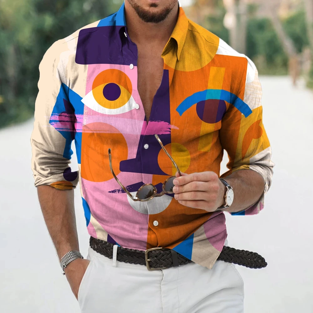 Camisa con estampado 3D para hombre y mujer, camisa informal de manga larga con botones y solapa, ropa Unisex de gran tamaño, con patrones creativos