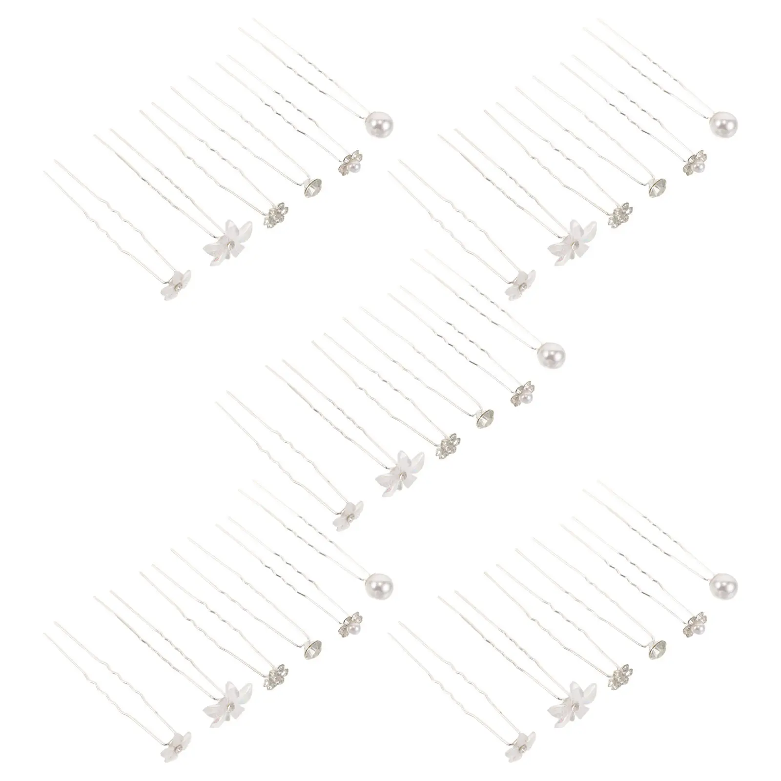 30Pcs Bridal Hairpins U Shaped Clip Rhinestone Flower Pins Faux Pearl Wedding Hair Accessories Bridesmaids Prom Chignon