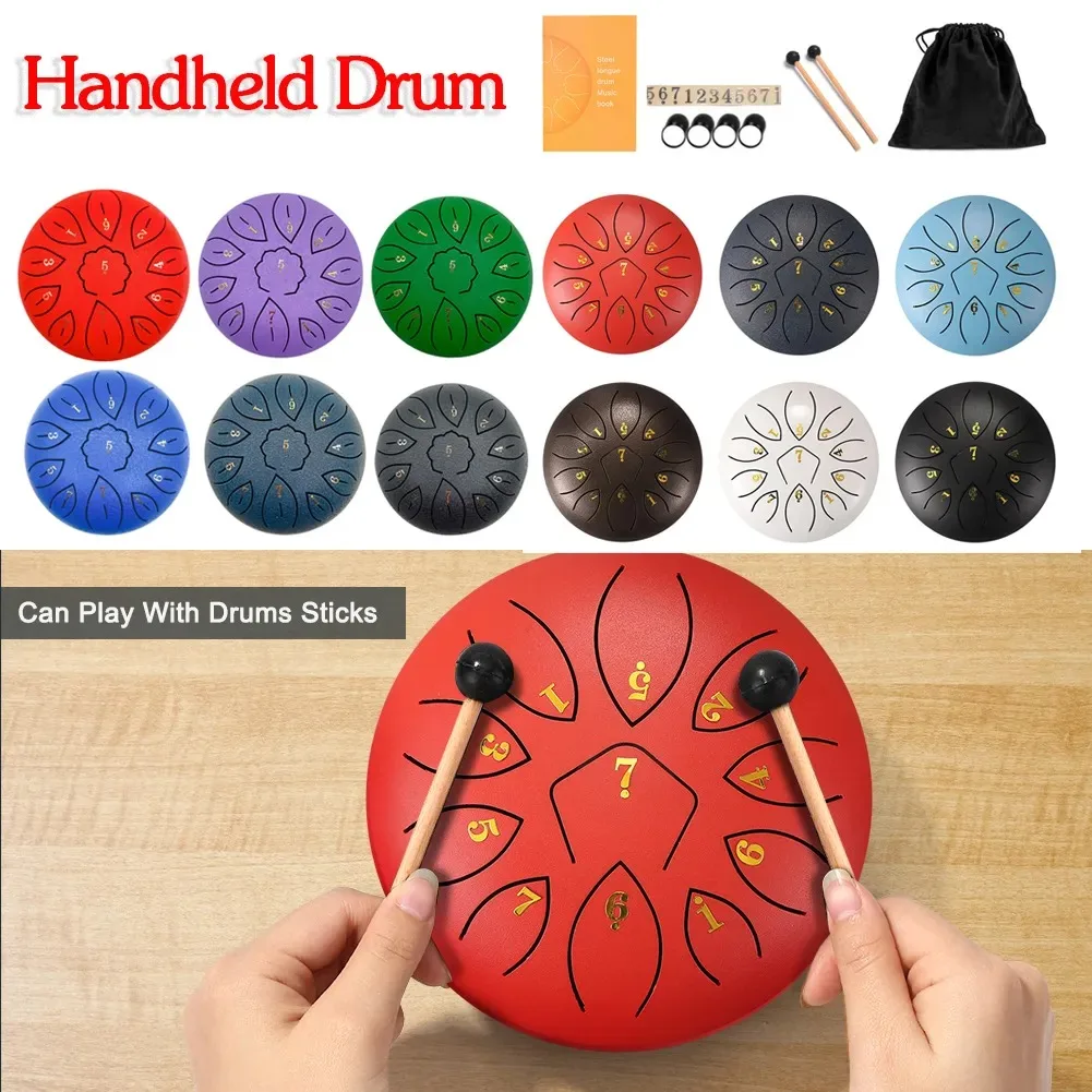 6 inch 11-Tone Steel Tongue Drum Hand Pan Drums with Drumsticks Percussion instruments Musical Instruments drums Music drum set