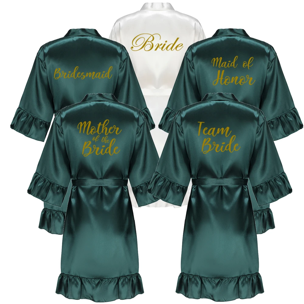 New Green Satin Bathrobe Women Getting Married Bride Hen Party Sisters Sqaud Mother Wedding Bridesmaid Robes