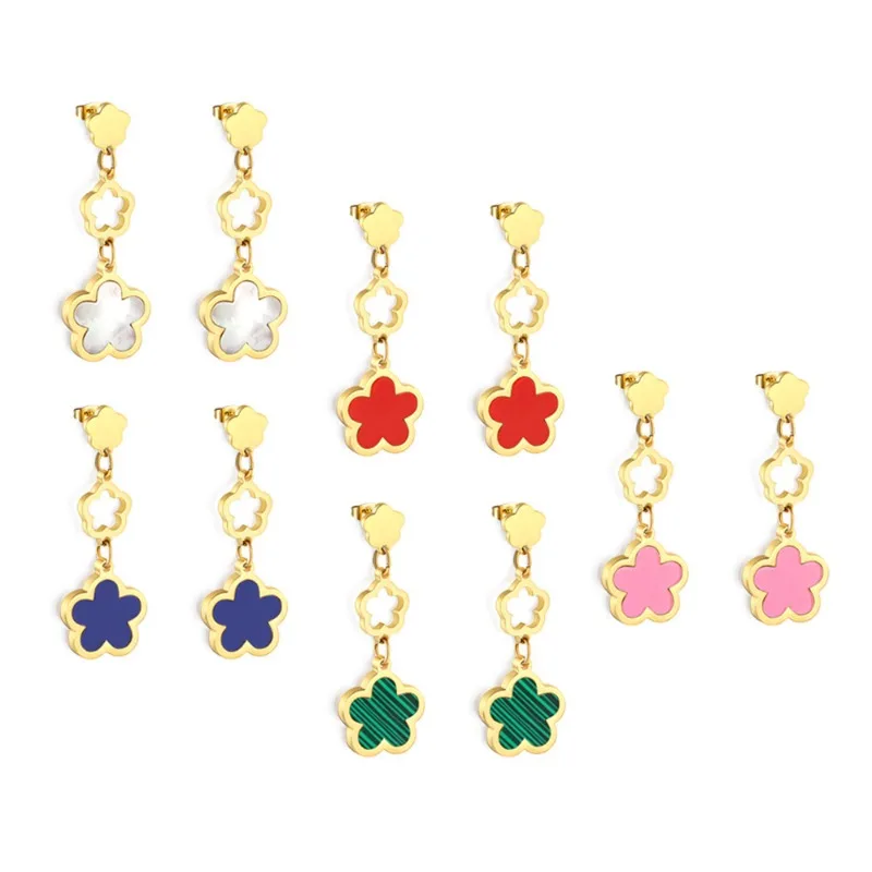 EVISPOL 2pcs Trendy Stainless Steel Plum Flower Dangle Earrings For Women Original Design Stud Ear Piercing Jewelry Kolczyki