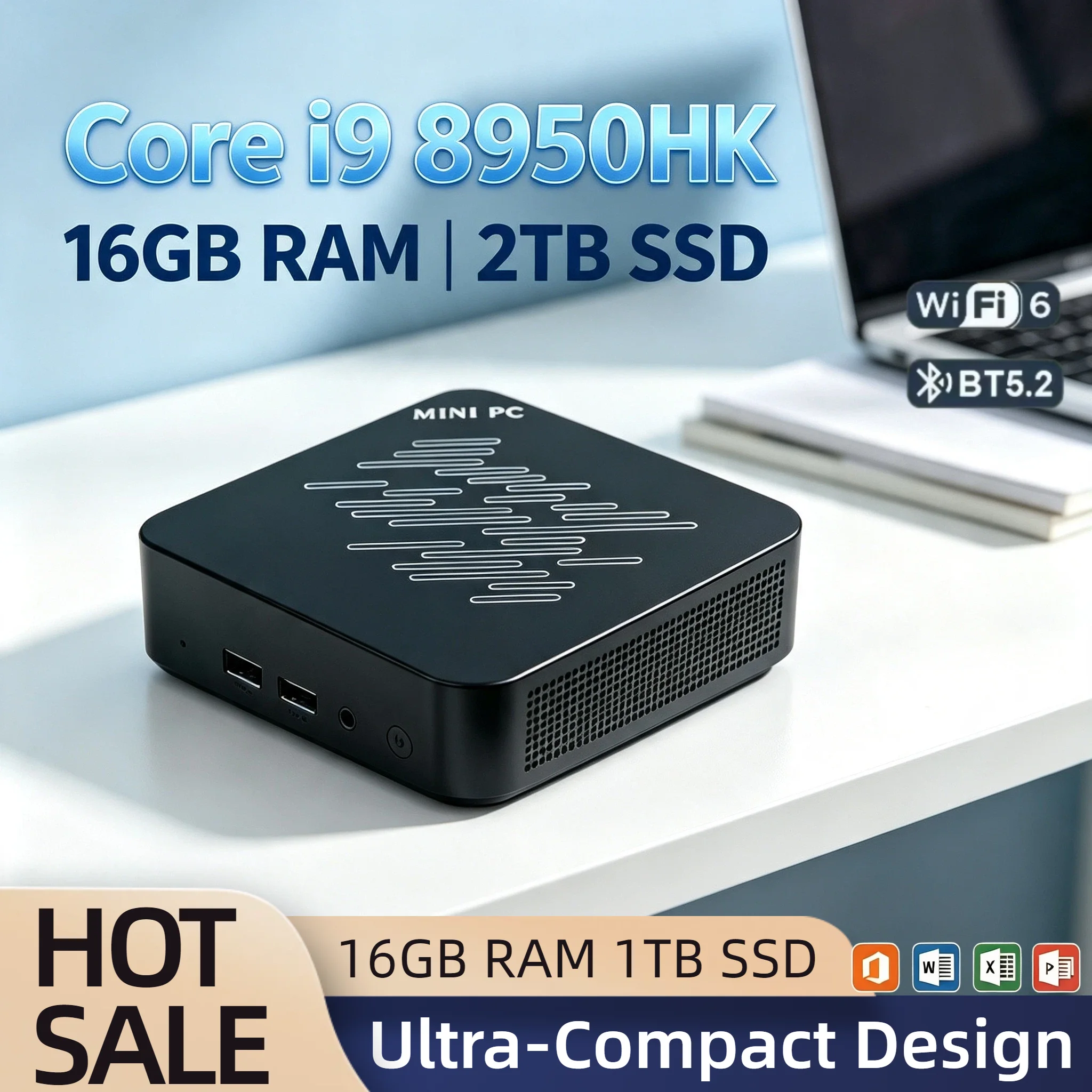Intel i9 8950HK Compact Mini PC 16GB 2TB NVMe SSD Triple 4K Display WiFi6 Efficient Cooling Home Office Mini Computer Pro