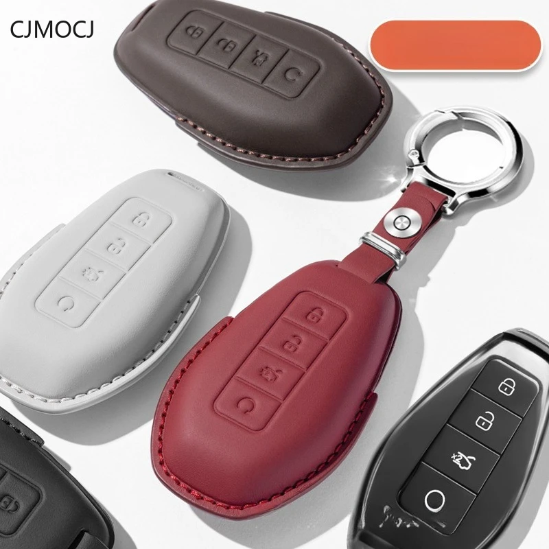 Premium Genuine Leather Key Cover Case for Denza N8L Flagship Edition (2025) - High-End Protective Key Fob Shell Keychain
