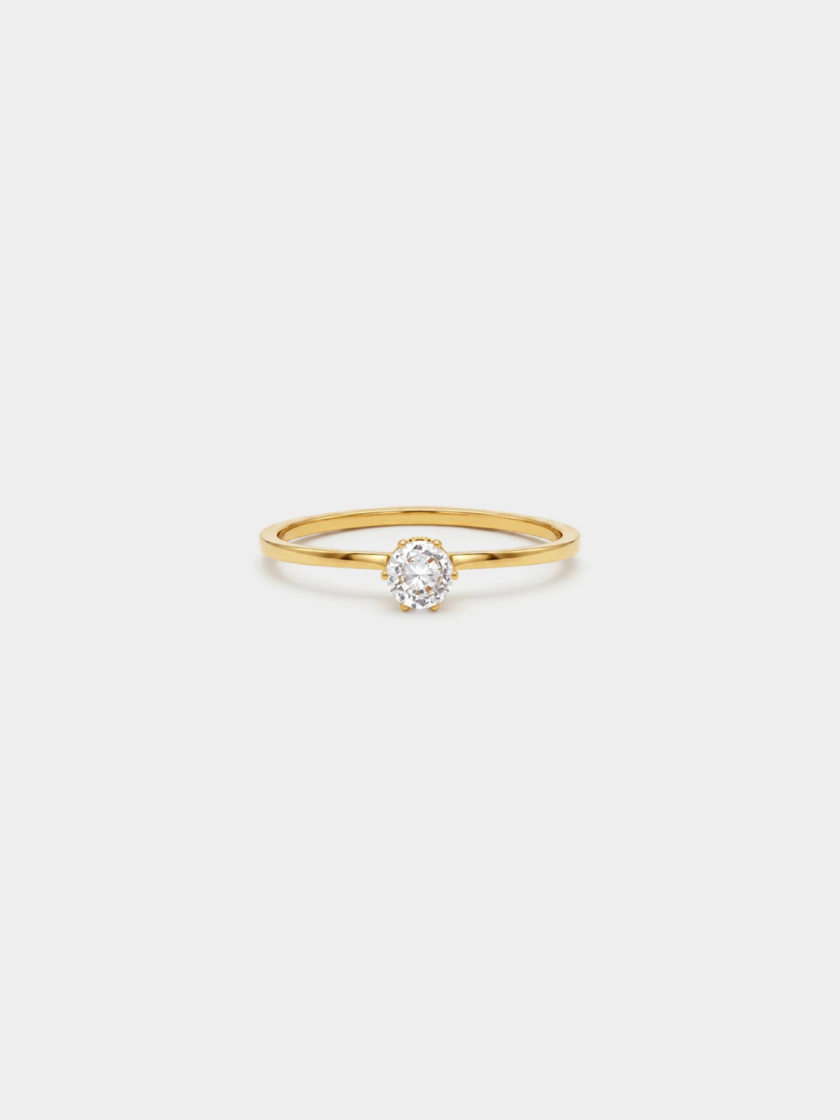 18K Gold Plated Round Cubic Zirconia Solitaire Ring for Women Minimalist Engagement Style Jewelry