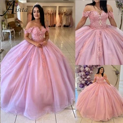 Pink Sweet 15 16 Quinceanera Dresses Beaded Appliques Wedding Dresses for Woman Off The Shoulder Wedding Dress Vestidos De Novia