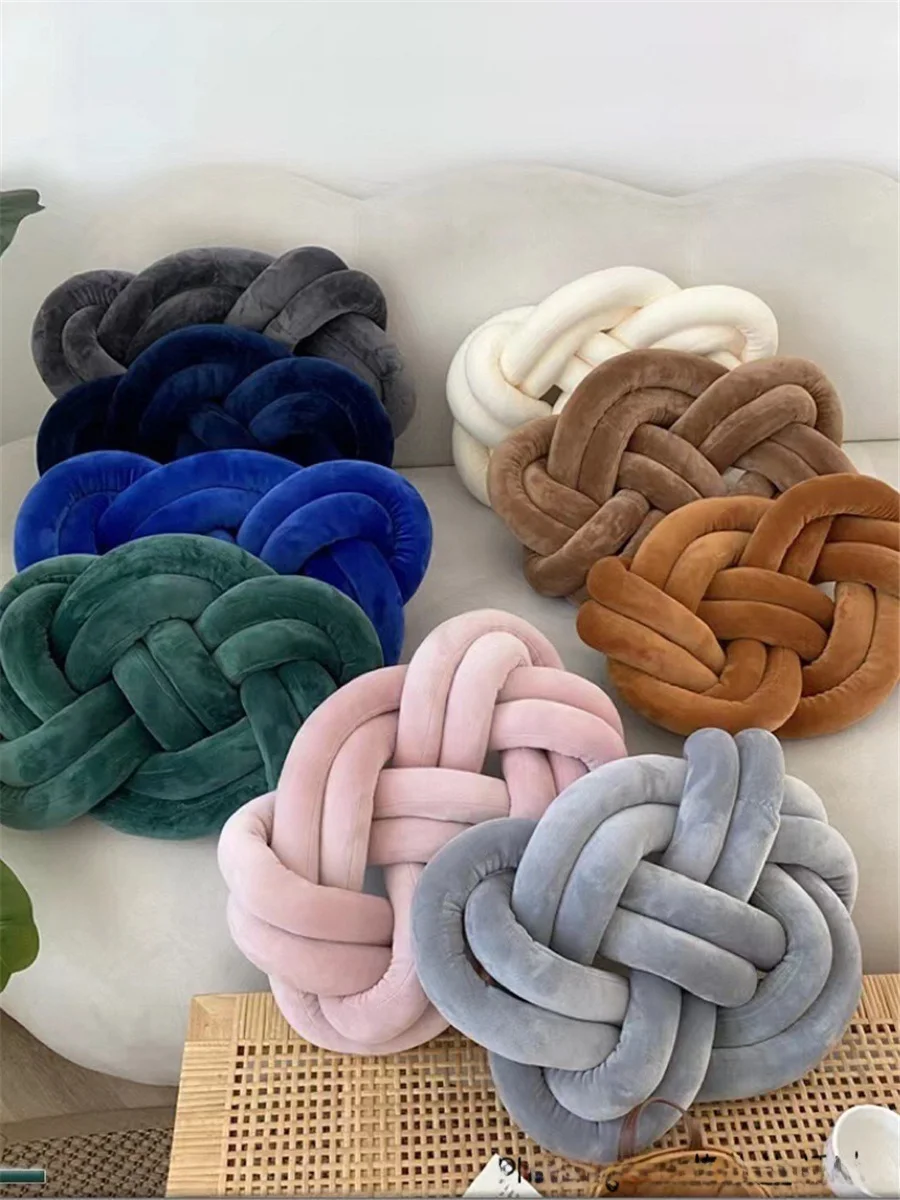 Nordic Style Handmade Knotted Pillow Decorative Backrest Sofa Cushion Window  Pad Folk Homestay Pure Color Chair Pad