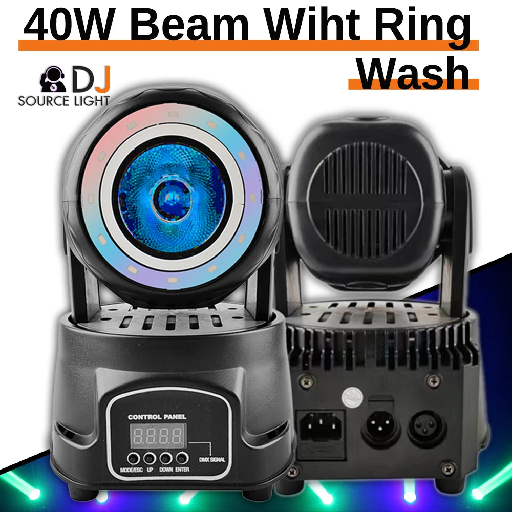 

Mini 40W LED RGBW 4IN1 Beam Moving Head Light With Dual Ring Strobe Wash Stage Lights DMX512 Dj Disco Party Wedding Bar Effects