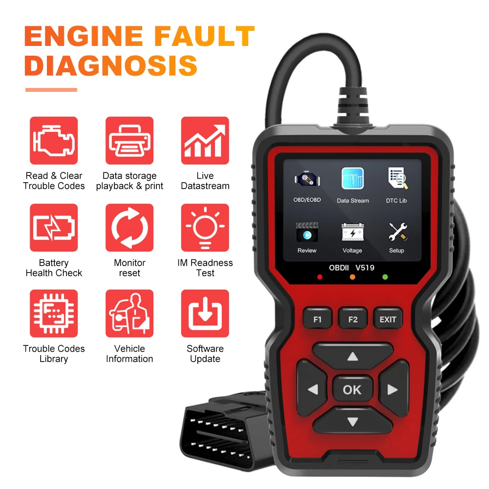 OBD2 Scanner Live Data Professional Mechanic OBDII Diagnostic Code Reader Tool For Check Engine Light Battery Voltage Testing